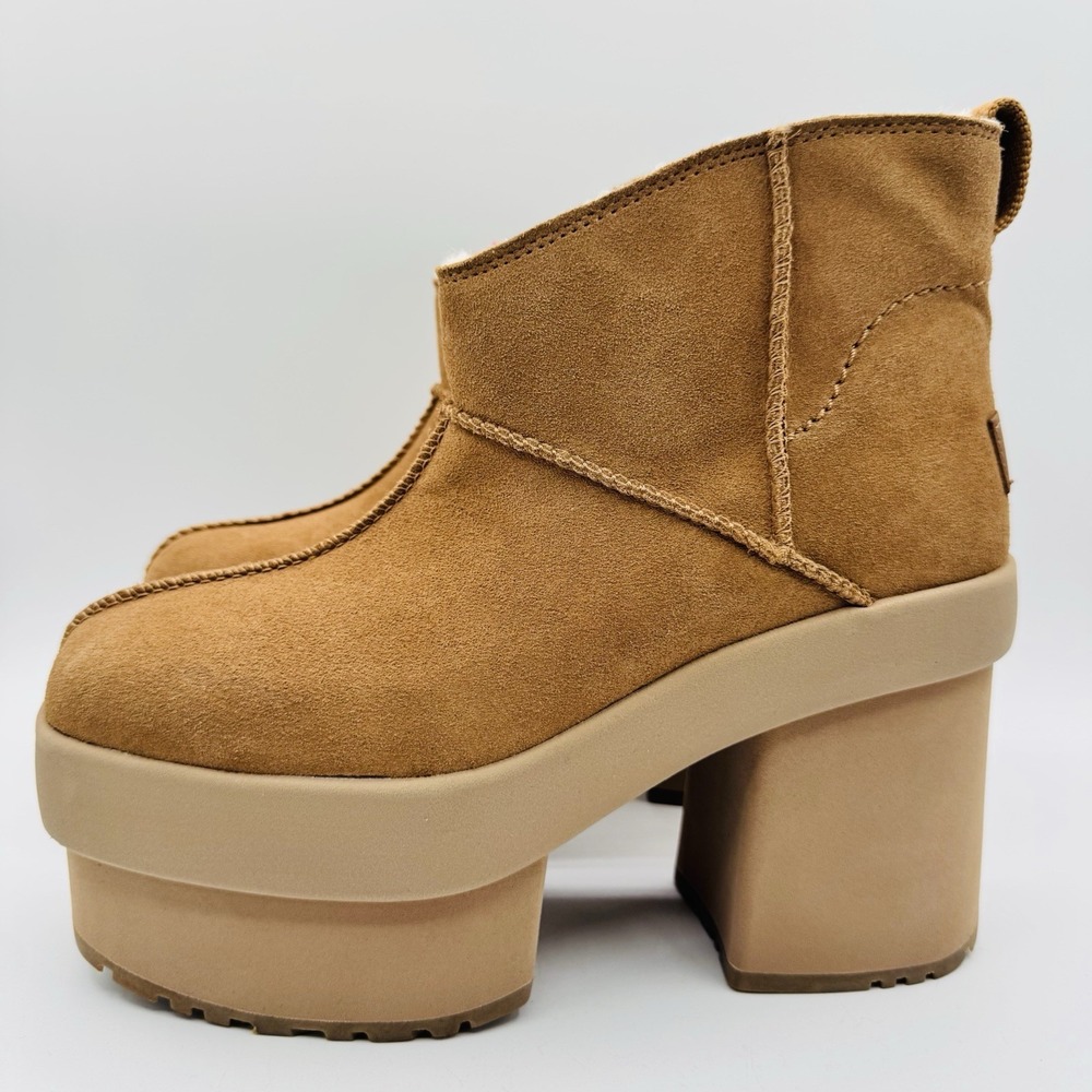 Ugg New Heights Boots Women's Size 9 Chestnut Brown Platform Bootie - Picture 10 of 15